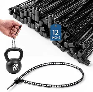 Reallnaive 200 Pcs Ladder Cable Ties 12 Inch, Heavy Duty Black Nylon 6-6 Zip Ties with Screw Hole, Mountable Cable Management Straps for Ladder Fixing Electrical Wiring Outdoor Use