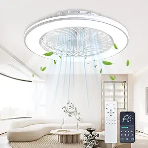 Ceiling Fan with Lights, Modern Minimalist Low Profile Smart Flush Mount Ceiling Fan, 6 Wind Speeds, 42W Dimmable Bright Lights (White, Medium)
