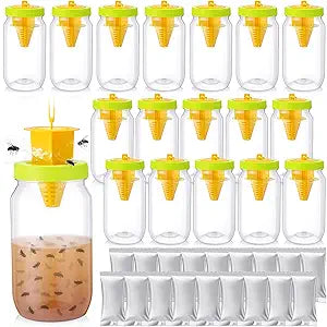 6 Pack Fly Traps Outdoor, Reusable Fly Catcher Bottles with Bait Hanging Flies Traps with Non-Toxic Dissolvable Bait Refills for Flying Insect Drain Patio Garden Yard Barn Outdoor