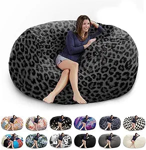 6FT Giant Velvet Bean Bag Chair Cover - Soft Fluffy Dutch Velvet, Comfy Oversized Lazy Sofa Cover