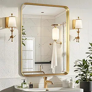 Fabuday Gold Bathroom Mirror - 32x24 Inch Over Sink Matte Metal Framed Mirrors Wall Mounted for Bathroom, Black Rectangle Vanity Mirror for Bedroom, Living Room, Entryway