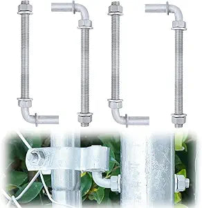 J-Bolt Gate Hinge with 5/8" Hinge Pin, 12 Inch Galvanized Steel Post Hinge for Chain Link Fence Gate, Adjustable Gate Hinge Hardware with Nuts and Washers (Pack of 4)