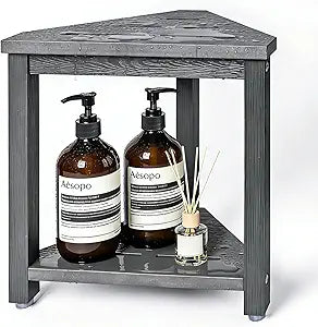 Shower Foot Rest for Shaving Legs, 14 Inch HDPE Waterproof Corner Shower Stool with 2-Tier Storage Shelf, Small Shower Bench for Inside Shower, Non-Slip Bath Step Stool for Bathroom & Narrow Spaces