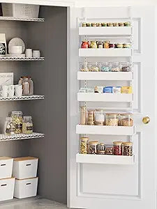 Over The Door Pantry Organizer, 6-Tier Pantry Organization and Storage, Hanging Spice Rack, Metal Cabinet Pantry Door Organization for Home & Kitchen Office Laundry Room Bathroom, White