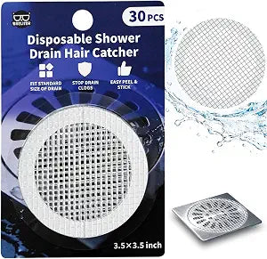 Breliter Disposable Shower Drain Hair Catcher, 30pcs Strong Adhesive Drain Cover Strainer for Shower, Bathtub and Vanity Sink, Waterproof Mesh Filter Stickers to Prevent Clogs, Tear-Resistant