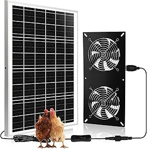Solar Powered 2 Fan Kit, 25W High Velocity Waterproofed Solar Exhaust Fans for Outdoor Greenhouse Chicken Coop Shed Pet House