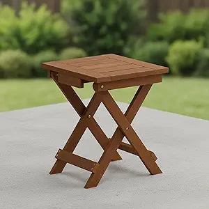 Furinno TIOMAN Folding Outdoor Side Table, Wooden Patio End Table for Garden, Porch, Balcony, Teak Oil, Light Wood