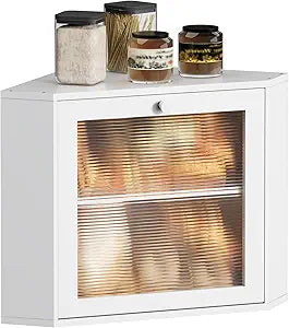 Bamboo Bread Box for Kitchen Corner Countertop,Large-Capacity Bread Storage Container, Double Layer Bread Storage for Kitchen Countertop (White)