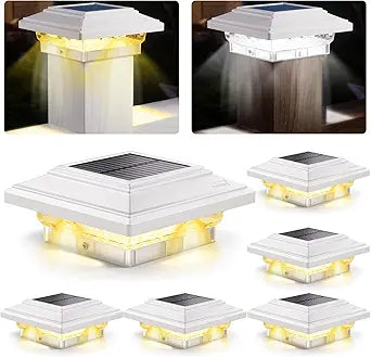 SIEDiNLAR 4x4 Solar Post Lights 50 Lumens 2 Modes, Post Caps Light Outdoor Waterproof for 4x4 Vinyl Wooden Posts, Fence Deck Garden Patio Decor, Warm/White Lighting (White, 6 Pack)