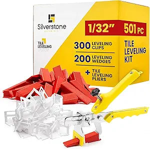 501 Pcs Tile Leveling System with 1/32" (1mm) Tile Spacers, Tile Wedges and Tile Leveling Clips - Saves Time for Perfect and Precise DIY Installation of Ceramic Tiles - With Leveler Tool (Pliers)
