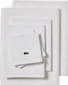 Lacoste Grand Slam 6-Piece Towel Set  Soft and Absorbent 100% Cotton Towels for Bathroom, Quick-Drying  Includes 2 Bath Towels, 2 Hand Towels, 2 Washcloths, White