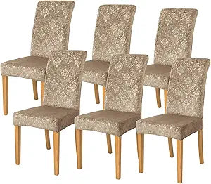 FORCHEER Chair Covers for Dining Chairs Set of 6,Velvet Beige Stretch Dining Room Chair Cover Kitchen Parsons Chair Slipcovers (Pack of 6, Velvet Beige)