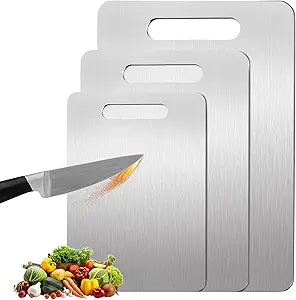 3 Pack, 100% Pure Titanium Cutting Board - Non-Slip Kitchen Chopping Board, Dishwasher Safe, Scratch Resistant, Easy to Clean, Durable & Hygienic for Meat, Vegetables, and Fruits (M+L+XL