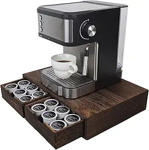 HTB K Cup Holder Compatible with K Cups, Coffee Pod Holder Holds Up 30 Cups, K Cup Organizer Storage Drawer Wood K Cup Drawer Brown