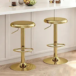 CAROLMADE Bar Stools Set of 2, Adjustable Metal Bar stools Swivel Counter Height Stool, Backless Barstools for Kitchen Island Pub, Gold
