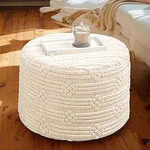 Asuprui Pouf Ottoman Foot Rest  Plush Round All-in-one Foam Stool for Cozy Lounging, Floor Pouf & Chic Decor (Linen)