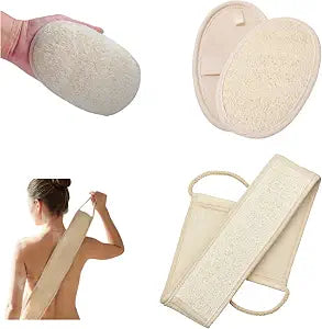 Natural Loofah Exfoliating Body Scrubber, 2-Piece Bath Set