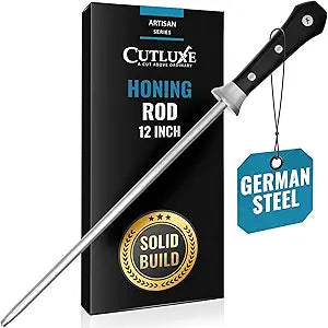Cutluxe Honing Rod, Sharpening Steel for Kitchen Knives  12" Honing Steel  Ergonomic Handle Design  Artisan Series