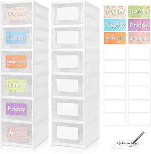 6 Shelf Weekly Clothes Organizer for Kids, Foldable Days of the Week Clothes Organizer with 18 Labels, Monday Through Weekend Essential Stuff Shoe Organizer, Kid Habit & Creativity Training