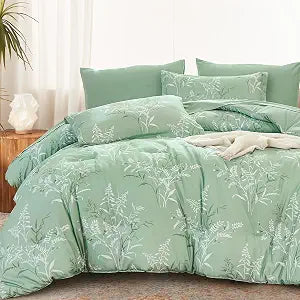 Xruibed Sage Green Botanical Comforter Set King Size 7 Pieces Bedding Set
