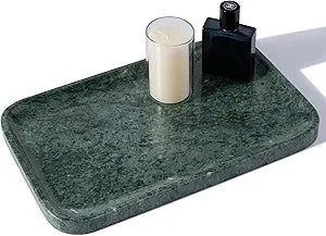 Karibiber Marble Vanity Tray, Bathroom Tray for Countertop, 14'' Green Decoration for Dresser Organizer, Large Serving for Kitchen, Marble Storage for Coffee Table, Perfume, Jewelry Holder