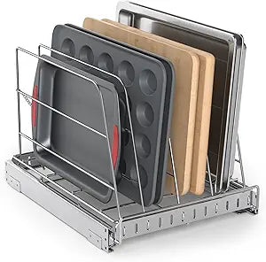 Pull Out Cabinet Organizer for Cutting Board, Cookie Sheet, Baking Sheet, Stainless Steel Sliding Rack for Bakeware & Trays, Heavy-Duty Cutting Board Organizer (12.9 x 16.5 (32.6 x 41.8 cm))