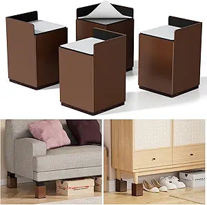 4 Pack Furniture Risers 4 Inch, Metal Bed Risers Heavy Duty for Table Desk Couch Sofa Cabinet Bed Frame Dorm, Desk Leg Risers Support up to 5000 Lbs,Brown