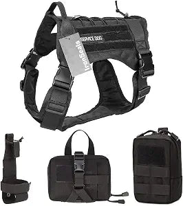 Service Dog Vest Harness Training Tactical Molle Dog Vest with Detachable Patches Pouches