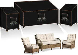 3 PCS Patio Furniture Covers Sets, 420D Waterproof Outdoor Chair Covers and Sofa Cover, Fits Outdoor Loveseat 58"W x 32"D x 31"H and Chairs 33"W x 35"D x 33"H, Triple Windproof and Anti-UV, Black
