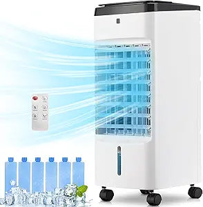 Uthfy Portable Air Conditioners, 3 IN 1 Evaporative Air Cooler with Detachable Water Tank, 6 Ice Packs, 12H Timer, 120 Oscillation, Remote, 3 Speeds, 4 Modes, Swamp Cooler for Bedroom, Milky White