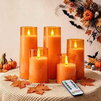 Raycare Orange Halloween Battery Operated Flameless LED Candles with Remote