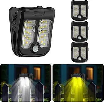 Tryme Small Solar Lights for Chain Link Fence Outdoor Motion Sensor Clip on Solar Lights for Garden Gate Deck Step Patio Camping 4 Pack