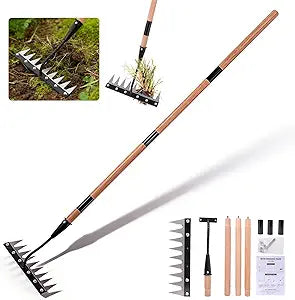 Gardenia Iron Weeding Rake with Handle 3.0, Heavy Duty Iron Rake for Gardening and Weeding, 2026 Upgraded 9-Tine Garden Weed Puller Tool, Garden Weed Rake Tool for Removing Weeds, Soil Aeration