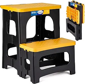 Korpai Folding 2 Step Stools,8" & 17" Dual Heights,Foldable Step Stool for Adults and Kids,Hold up to 250lbs,Collapsible Step Stool for Kitchen Bedroom Office Bathroom RV, Yellow