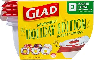 Glad GladWare Holiday Food Storage Containers, Large Square, 42 Oz, 3 Count
