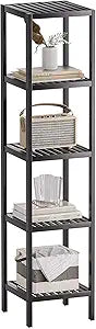 SMIBUY Bathroom Storage Shelf, 5-Tier Bamboo Rack Organizer, Multifunctional Shelving Unit for Living Room Bedroom Kitchen (Black)
