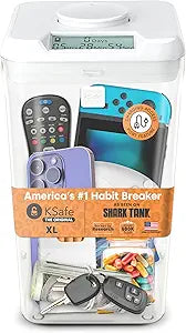 kSafe Time Locking Container XL  Tech Lock Box for Tablets, Game Controllers, Large Snack Bags, BPA-Free Plastic, No Overrides, 5.5 W x 10.4 L, White Lid, Clear Base