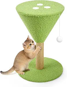 Martini Cat Tree 19.7" Tall Scratching Post with Interactive Ball and Perch Natural Sisal Rope Decorative Green Martini Glass Scratcher Tower for Indoor Kittens Small, Medium, and Large Cat