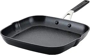 KitchenAid 84808 Hard Anodized Nonstick Square Grill Pan/Griddle with Pour Spouts, 11.25 Inch - Onyx Black