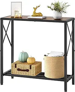 Tajsoon Console Table 28.3''L, 2 Tier Narrow Entryway Table with Open Shelves, Small Sofa Table for Living Room, Entrace, Hallway, Foyer, Corridor, Office, Rustic Brown