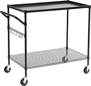 WDT 2-Tier Utility Cart with Wheels, Metal Cart with 1000LBS Capacity, NSF Heavy Duty Rolling Cart, Commercial Grade Serving Tool Storage Carts for Warehouse Garage Kitchen, 24"D x 40"W x 39"H, Black
