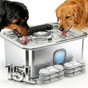 15L Water Fountain for Large Dogs, Stainless Steel Pet Drinking Dispenser Automatic Fresh Flow Bowl Inside with Filter, 4Gal Extra Huge Refillable Water Dispenser Indoor