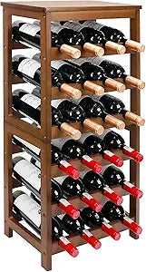 Wine Rack Free Standing Floor, 6-Tier 24 Bottles Display Wine Storage Shelves with Table Top, Easy-Assembly Freestanding Bamboo Wine Racks for Kitchen Dining Room Bar, Walnut