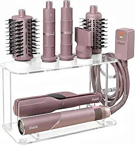 Dyson Airwrap Holder, Dyson Airwrap Wall Mount Clear Acrylic Organizer, Shark Hair Dryer Holder Stand with 8 Slots Cord Hook, Heat-Resistant Storage for Bathroom/Vanity UEMUSI