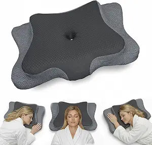 Ergonomic Cervical Neck Pillow for Sleeping  Cooling Memory Foam Cervical Pillow for Side Sleepers and Back Sleepers  Contour Neck Support (Dark Grey, Cooling)