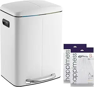 happimess HPM1005C Marco Rectangular 10.6-Gallon Double Bucket Trash Can with Soft-Close Lid, White, Fingerprint Resistant, Modern, Minimalistic for Home, Kitchen, Office, Bedroom, Bathroom