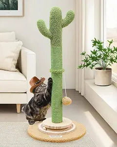 Globlazer Tall Scratching Post for Cats, Cactus Cat Scratching Post Cat Scratcher Cute Sisal Large Cat Scratching Post with Modern Wooden Ball Tracking Interactive Toys, SC30