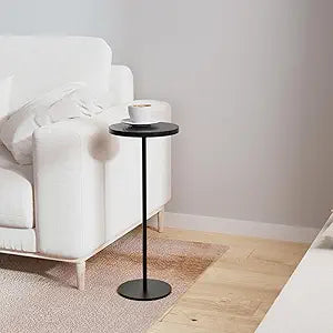 Small Side Table, Metal Round Drink Table, Desktop Diameter 9.99 for Living Room Bedroom Small Spaces Sofa Couch Chair, Black