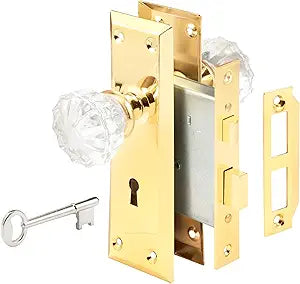 Prime-Line E 28336 Mortise Keyed Lock Set with Glass Knob Perfect for Replacing Antique Lock Sets, Fits Doors with 2-3/8 in. Backset (Single Pack)