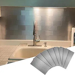 Yipscazo 2026 New Upgrade Peel and Stick backsplash 3 x 6 Inches, Backsplash Tile Peel and Stick Tile for Kitchen, Bathroom, Laundry Room, Fireplace(Metal Composite, 100 Pieces)